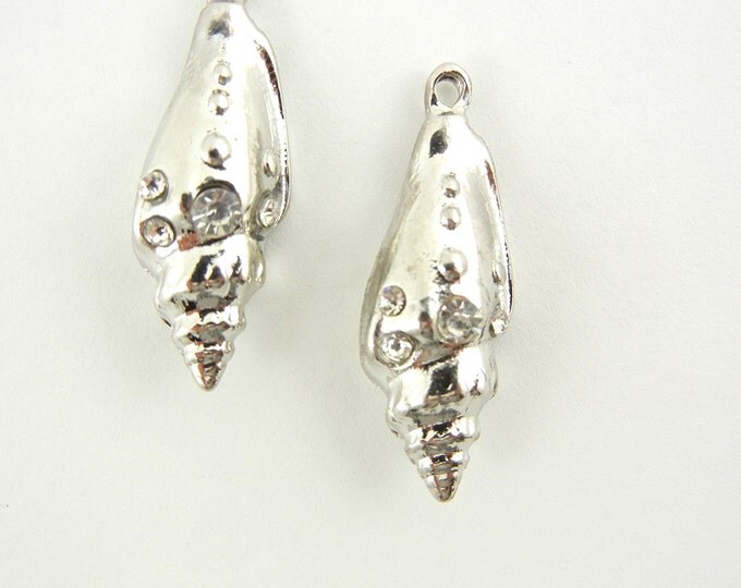 Pair of Silver-tone Conch Shell Charms with Rhinestones