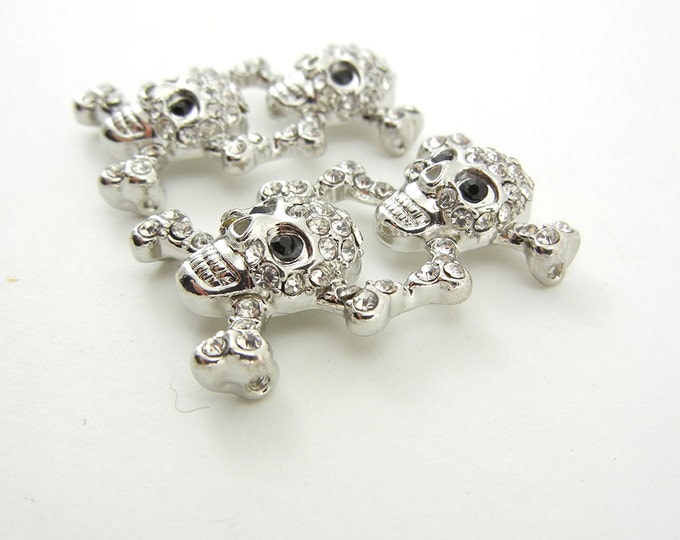 Pair of Rhinestone Encrusted Silver-tone Skull and Crossbone Slide Charms