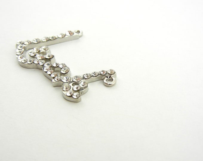 Silver-tone Rhinestone Luck Word Connector Pendant