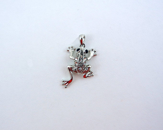 Small Silver-tone Frog Pendant with Rhinestones