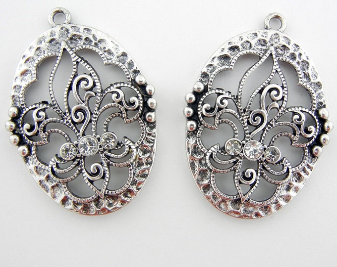 Pair of Antique Silver-tone Fleu de Lis Filigree Charms