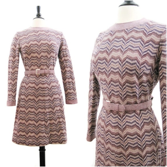 70s Dress Vintage Zig Zag Wool Knit Day Dress M L by voguevintage