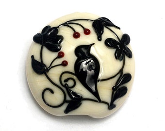 Glass Lampwork Bead - Tranquility Vines Opaque Lentil Focal Bead 11830702