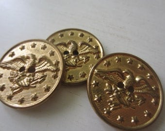 Vintage Buttons -3 matching gold metal pressed design, eagle crested, (2046-7)