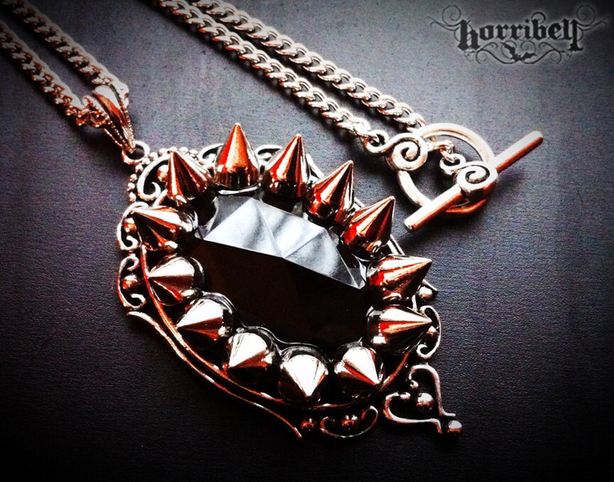 Large Black Spike Necklace // Spike Jewelry // Punk Necklace