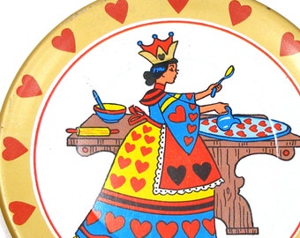 60's Tin Toy Tea plate, Queen of Hearts Storybook graphics.