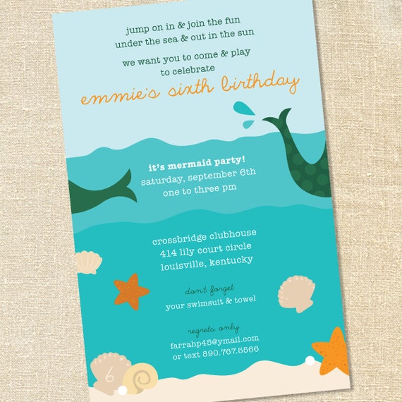 Sweet Wishes Under the Sea Mermaid Pool Party Invitations - PRINTED - Digital File Also Available Il_570xn