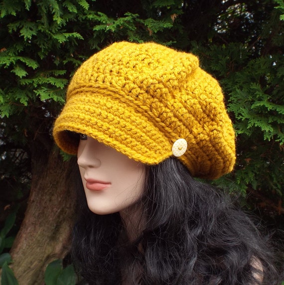 Mustard Yellow Newsboy Hat Womens Crochet Cap Ladies Hat