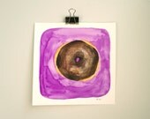 Glazed Chocolate Donut with Purple Background Watercolor Original Illustration