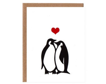 Penguin anniversary card | Etsy