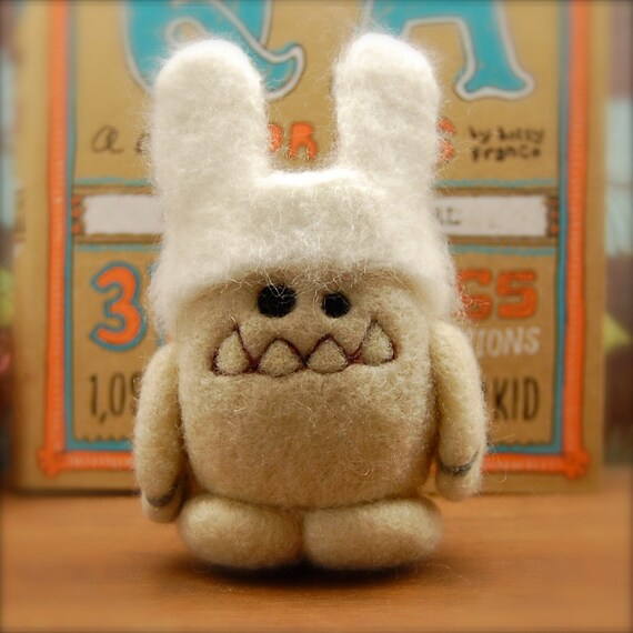 Needle Felted Cashmere Wool Easter Bunny Yeti in by asherjasper