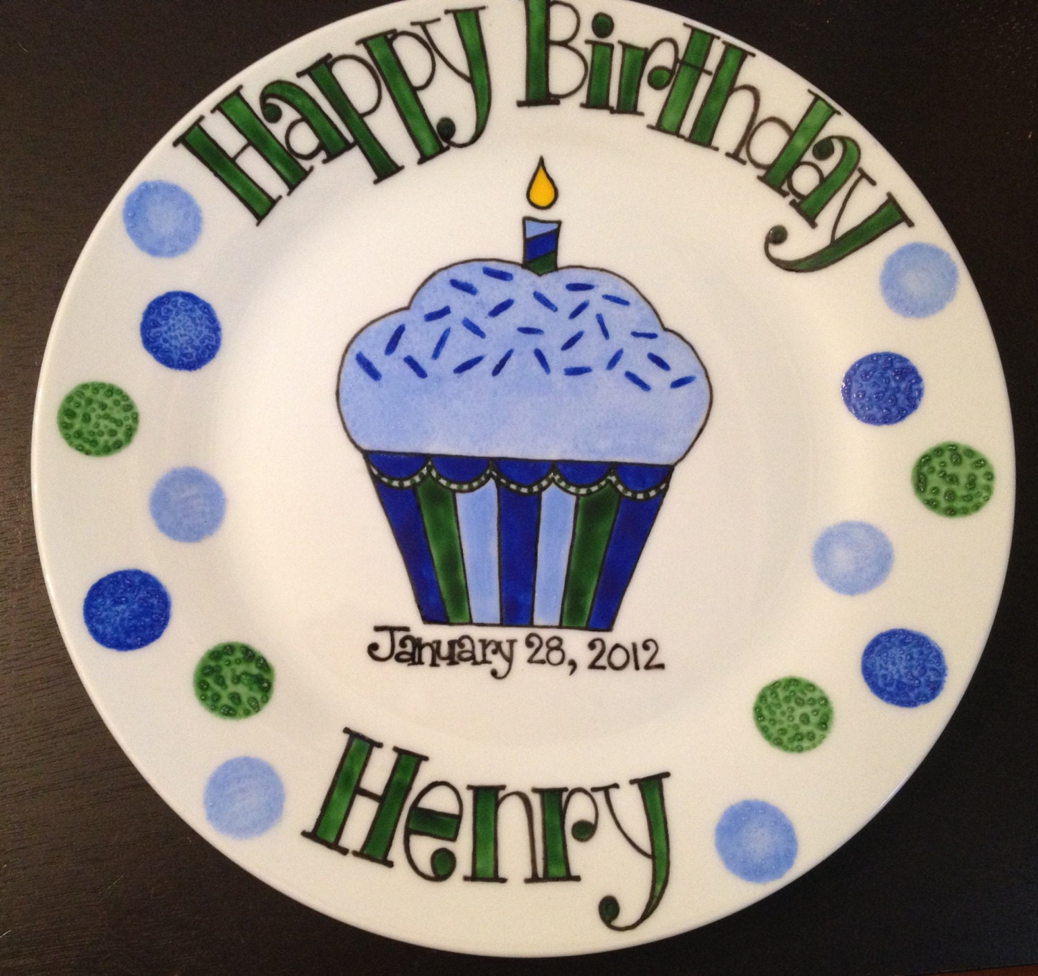 Happy Birthday Plates Hand Painted Personalized . First
