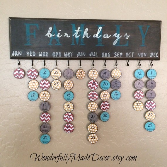 Wood discs . Family Birthday Board . Birthday Calendar discs