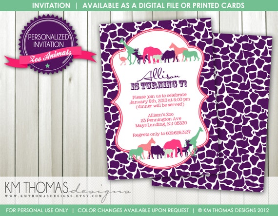 ZOO ANIMALS...Custom Printable Photo Birthday Invitation...by KM Thomas Designs Item 107a Il_570xn