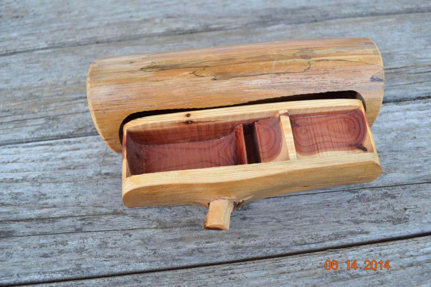 Extra Small Cedar Log Jewelry Box with Hidden by CreationCarvings