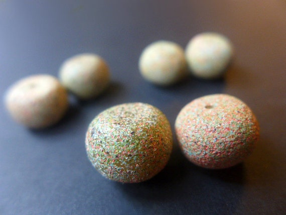 Springtime. 3 earring pair sets, speckled polymer beads in mustard, coral and light blue pastels. 11mm.