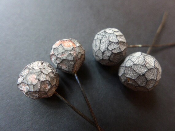 Stone Path. 4 polymer clay head pins with striated, faceted texture. 9-11mm.