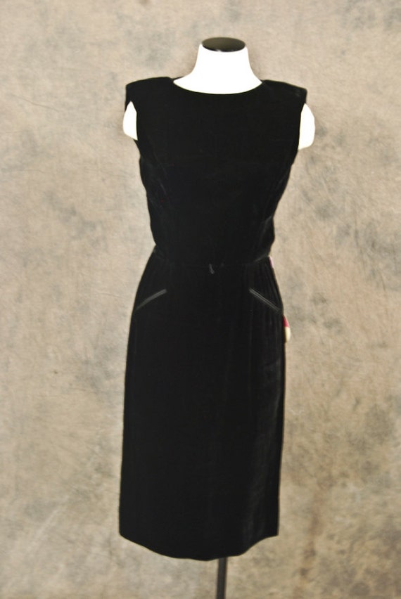 vintage 50s Dress Black Velvet Cocktail Dress 1950s by jessamity