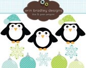 50% OFF SALE Holiday Clipart Clip Art Personal & Commercial Use Blue and Green Penguins Instant Download Il_170x135