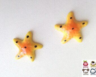 Miniature Ceramic Starfish, yellow, orange, mini, small, tiny, little, miniature, ceramic animal, tiny animal, decoration, mini animal