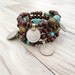 Wood and Vintage Gypsy Metalwork Bracelet - Memory Wire Coil Bracelet, Olive and Turquoise Accents