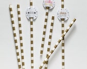 25 Paper Straws - Gold Metallic Stripes - With Printable PDF Milkshake Straw Topper
