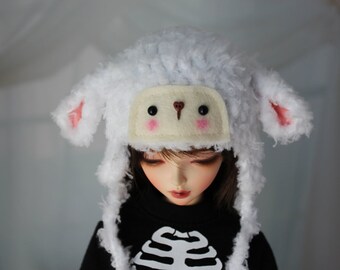 White Lamb Hat for MSD BJD, 1/4 Dollfie, Minifee Crochet Sheep MNF