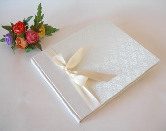 Lined guest book - ivory brocade with satin ribbon - 8x9in 20x23cm - Ready to ship