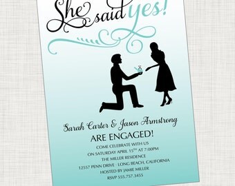 Ring Engagement Party Invitation, Blue Engagement Party Invitation, Printable, Digital File