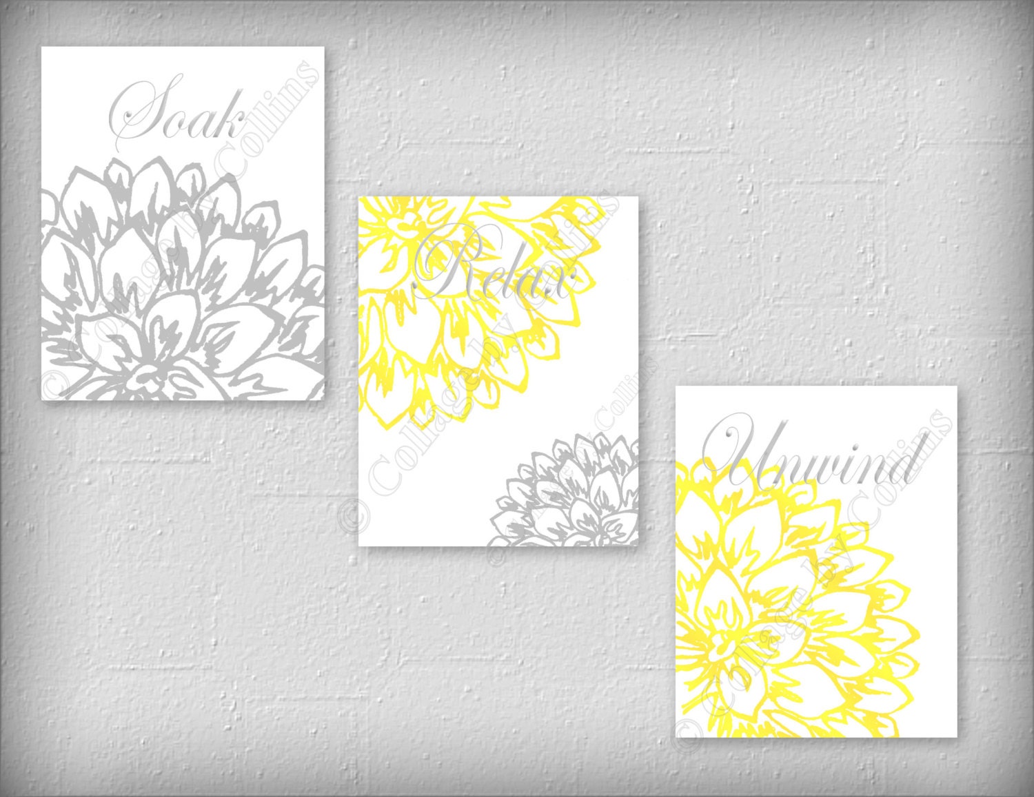 Floral Flower Gray and Yellow Wall Art Prints by collagebycollins