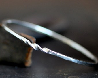 Hand wrought twist bangle, simple sterling silver bangle with a twist, hammered forged bangle