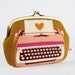 Metal frame purse with two sections - Typewriters in pink - Maxi siamese / Mustard Ochre yellow / Rose pink / Mod retro / Heart