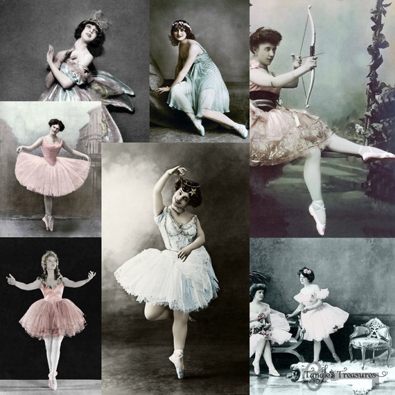 7 Beautiful Ballerinas Vintage Photograph Digital Image Set