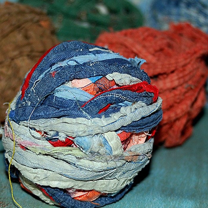 vintage Rag Rug Yarn balls fabric strips... Home Decor...