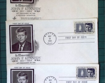 Trio of JFK First Day of Issue Stamped envelopes 1964