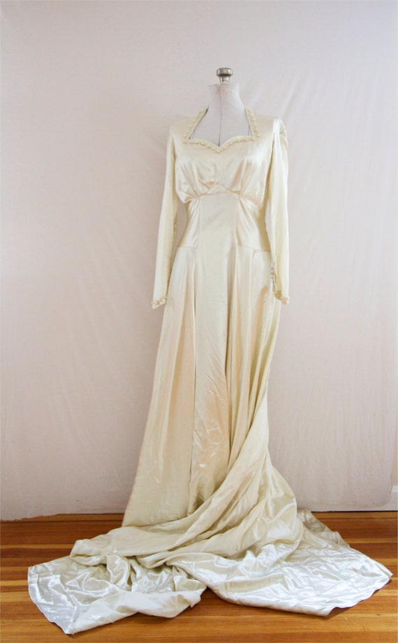 1930's Wedding Dress Bias Cut Satin Pearl by VintageCommon