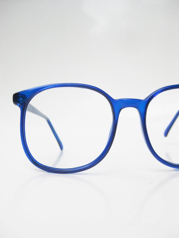 Vintage Oversized Eyeglasses 1970s Round Sapphire Blue Sea