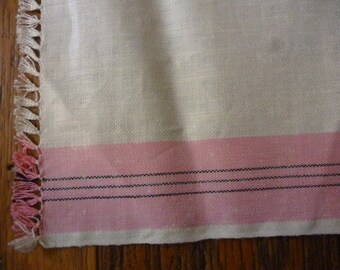 Vintage Linen Tea Towel, Pink Stripes, NOS