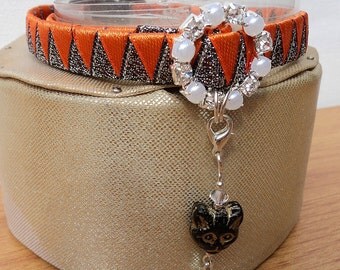 Sparkly Halloween Cat Collar with Black Cat Charm