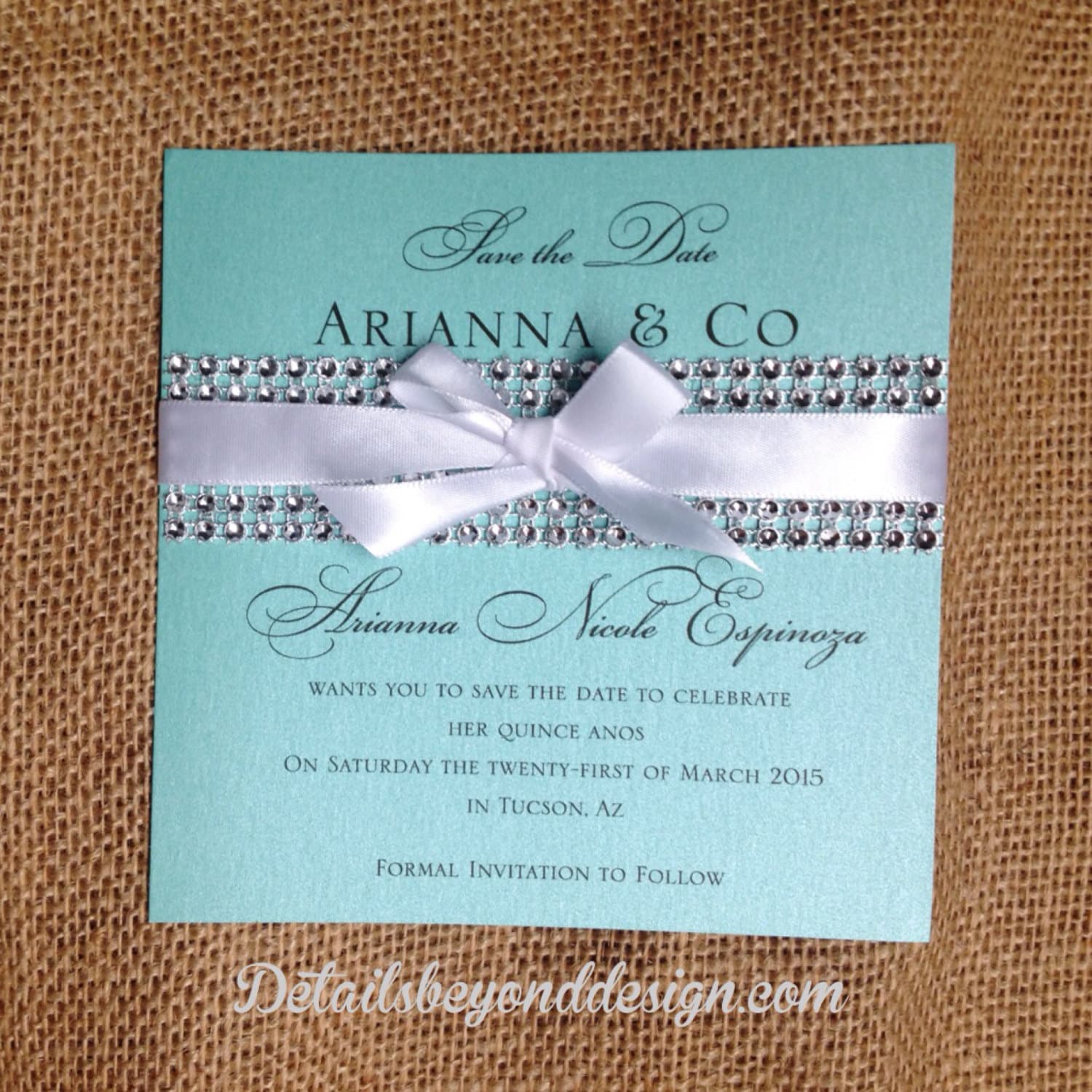 Tiffany Box Bling Save The Date On Tiffany Blue Pearlescent Card Stock Onepaperheart Stationary Invitations