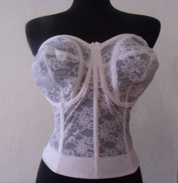 Super Busty Bustier 34g White Sheer Lace Cone Bra