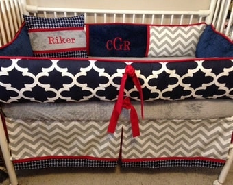 Baby bedding boy Crib sets Navy Blue, REd, Gray and White Chevron DEPOSIT DOWN PAYMENT Only