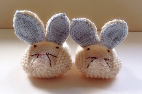 Baby Bunny Slippers Knitted Bunny Booties by taffertydesigns