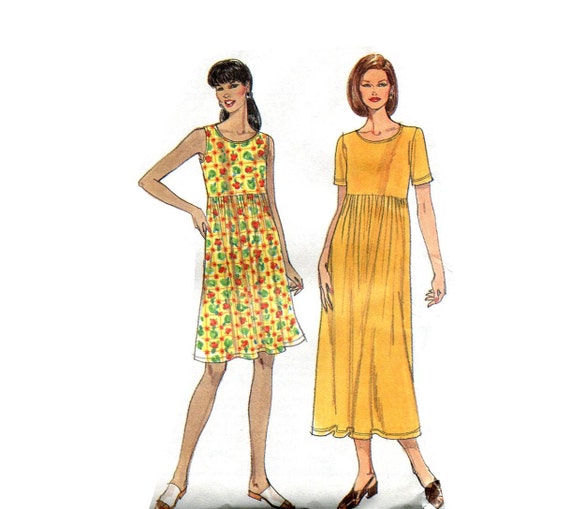 Easy High Waist Summer Dress Sewing Pattern Short Sleeves