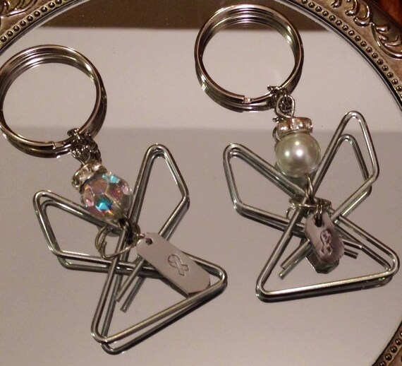 Items similar to Set of 5 Paperclip ANGEL Keychain/CharmsCrystal or