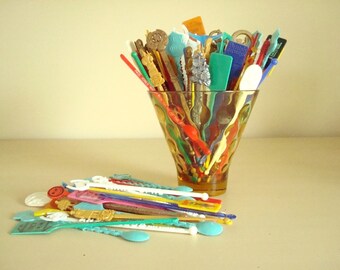 Swizzle stick grab bag, 20, 40 or 60 vintage cocktail stir sticks, travel souvenir, gifts for guys, drink stirrers as seen In Country Living