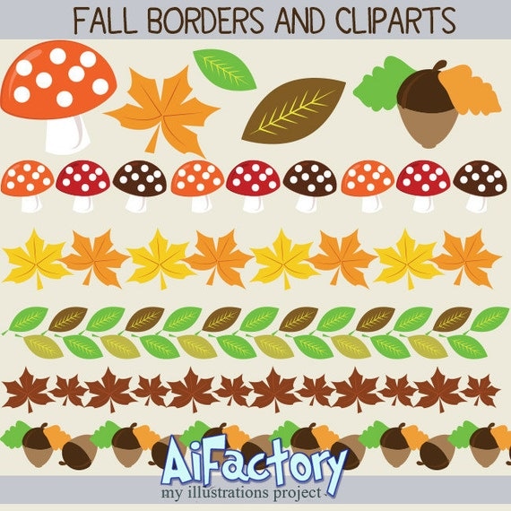 Holiday Fall Autumn thanksgiving mushrooms borders and icons clipart graphics set