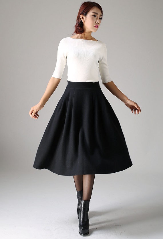 Black skirt wool skirt pleated skirt winter skirt by xiaolizi
