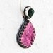 Silver druzy pendant necklace with pink cobalto calcite and green malachite crystals. Sterling silver.