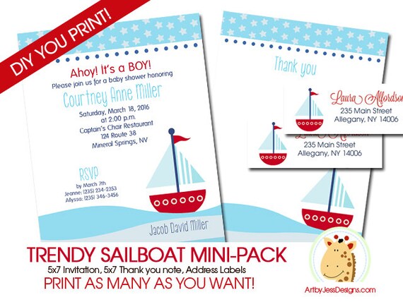 Velero moderno tema náutico bebé ducha por AllPetsCherished en Etsy